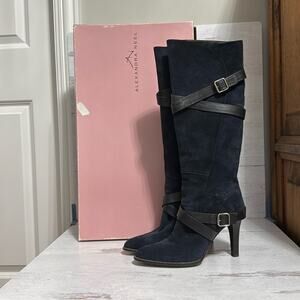Used Alexandra Neel Navy Suede Boots with strappy detail
